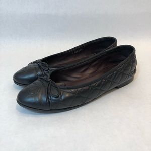 Chanel - Black Quilted Ballet Flats Ballerinas 37